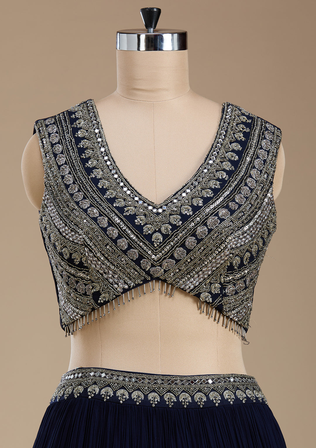 Navy Blue Zariwork Georgette Readymade Lehenga