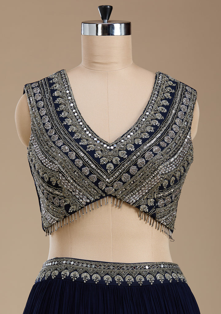 Navy Blue Zariwork Georgette Readymade Lehenga