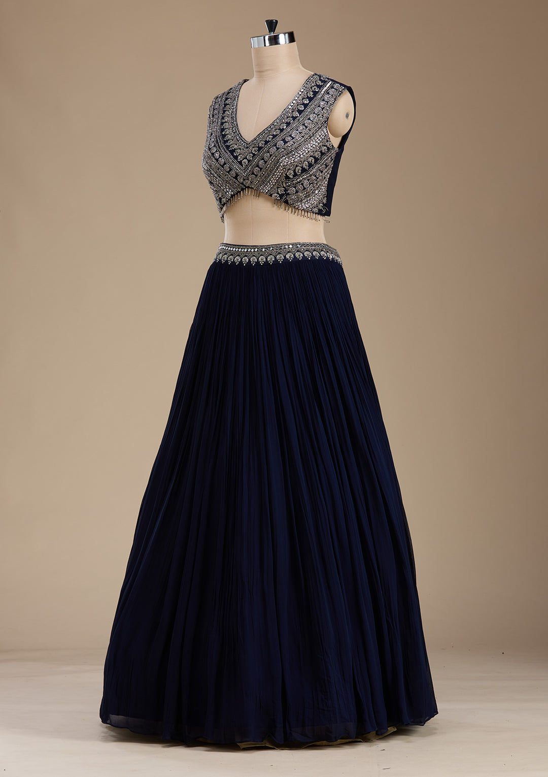 Navy Blue Zariwork Georgette Readymade Lehenga