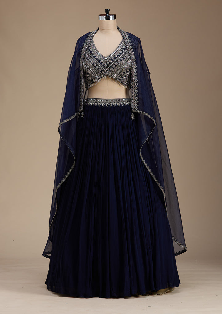 Navy Blue Zariwork Georgette Readymade Lehenga