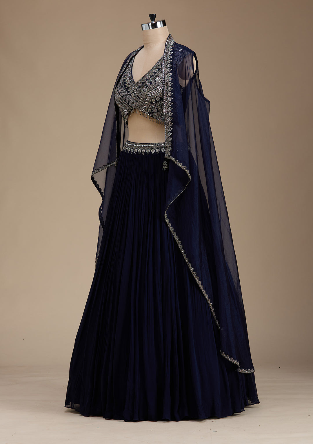 Navy Blue Zariwork Georgette Readymade Lehenga
