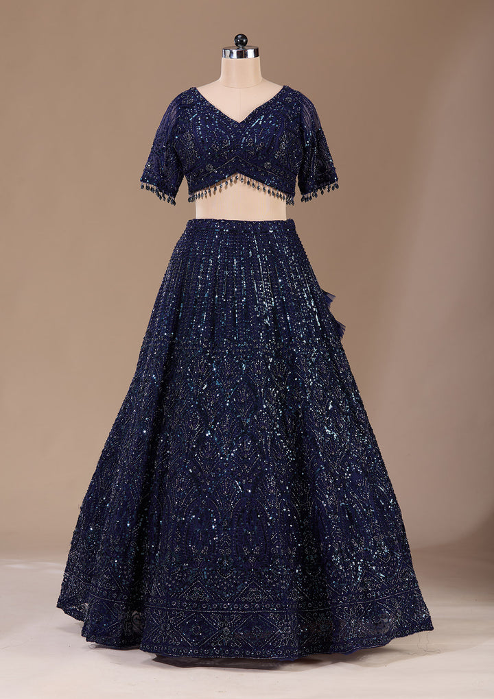 Navy Blue Cutdana Net Readymade Lehenga