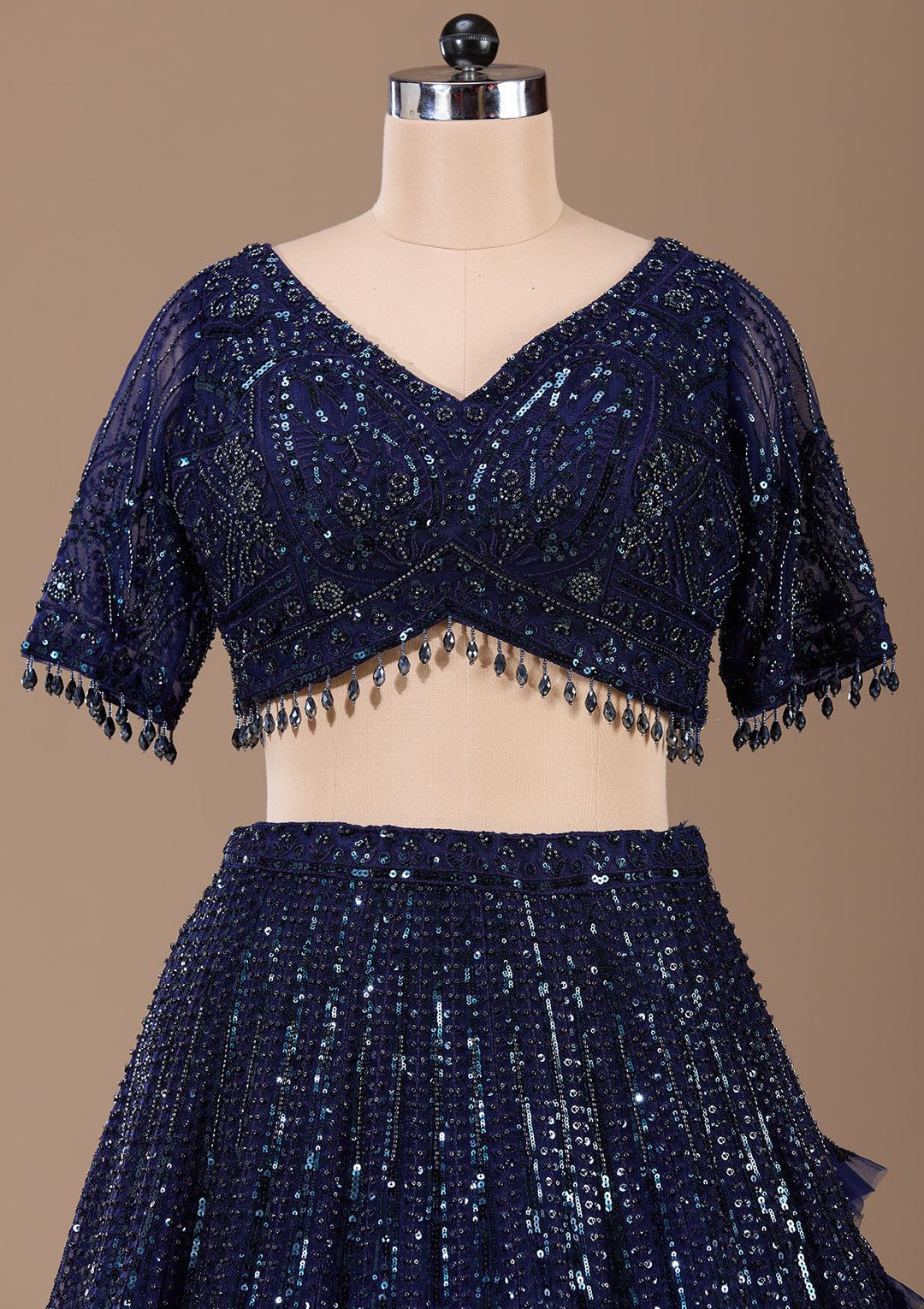 Navy Blue Cutdana Net Readymade Lehenga