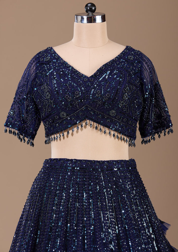 Navy Blue Cutdana Net Readymade Lehenga