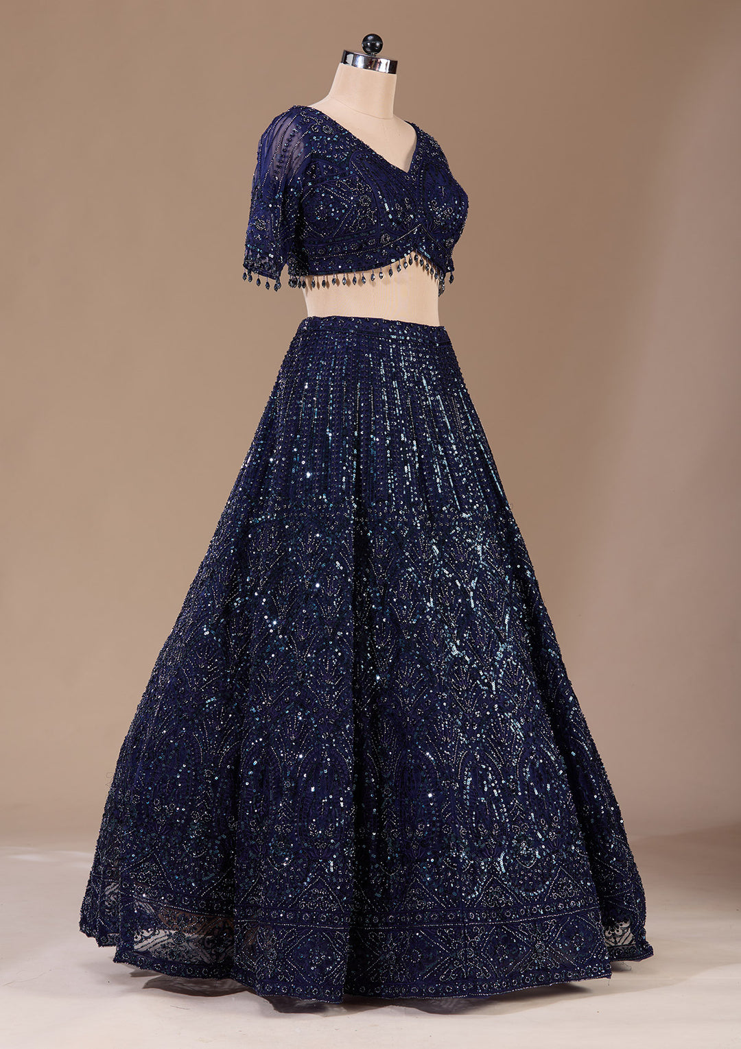 Navy Blue Cutdana Net Readymade Lehenga