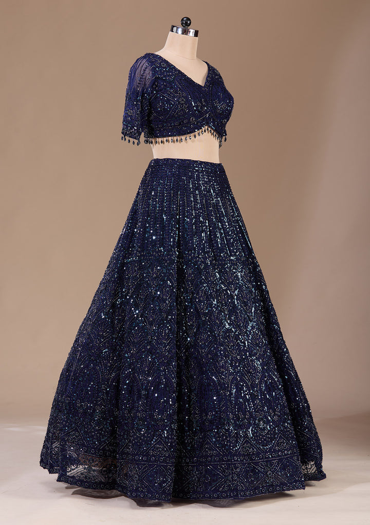 Navy Blue Cutdana Net Readymade Lehenga