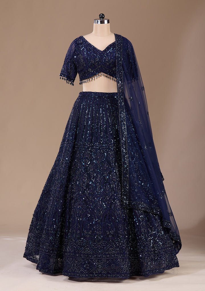 Navy Blue Cutdana Net Readymade Lehenga