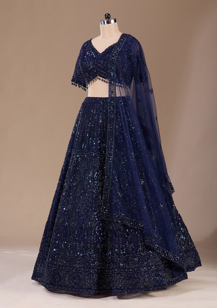 Navy Blue Cutdana Net Readymade Lehenga