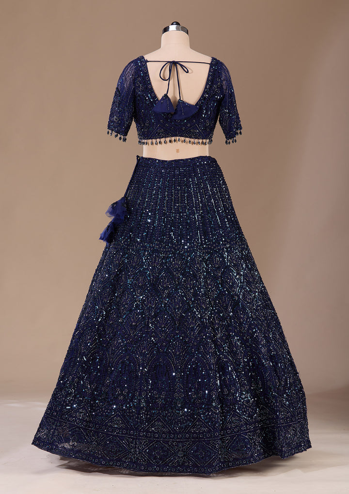 Navy Blue Cutdana Net Readymade Lehenga