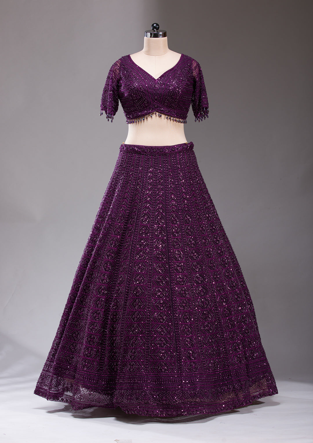 Wine Cutdana Net Readymade Lehenga