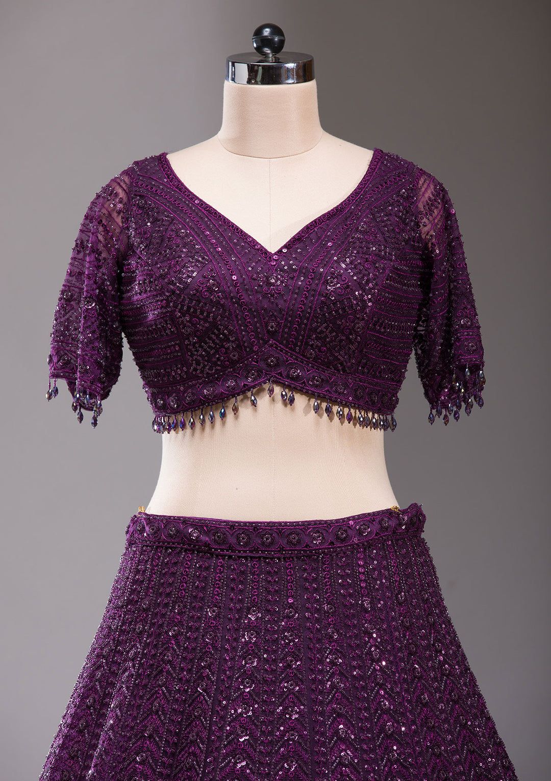 Wine Cutdana Net Readymade Lehenga