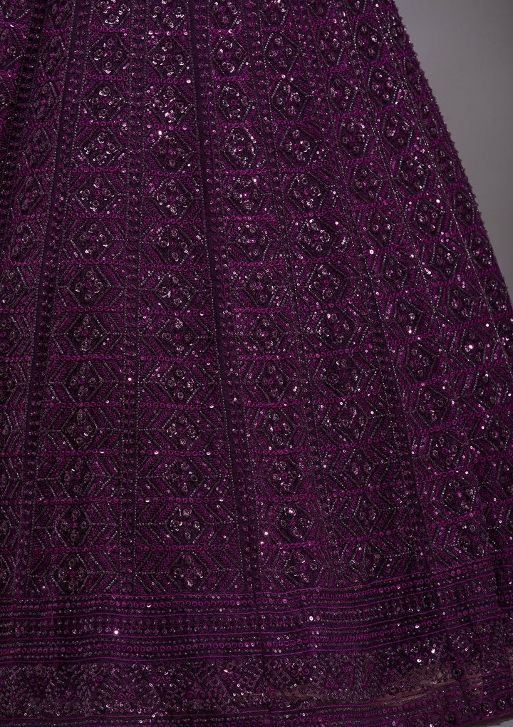 Wine Cutdana Net Readymade Lehenga