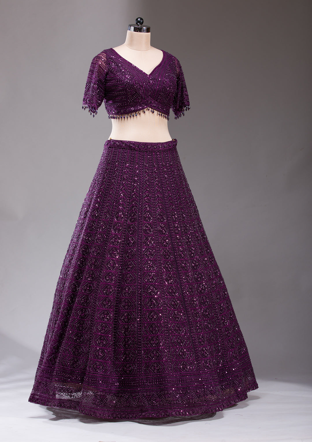 Wine Cutdana Net Readymade Lehenga