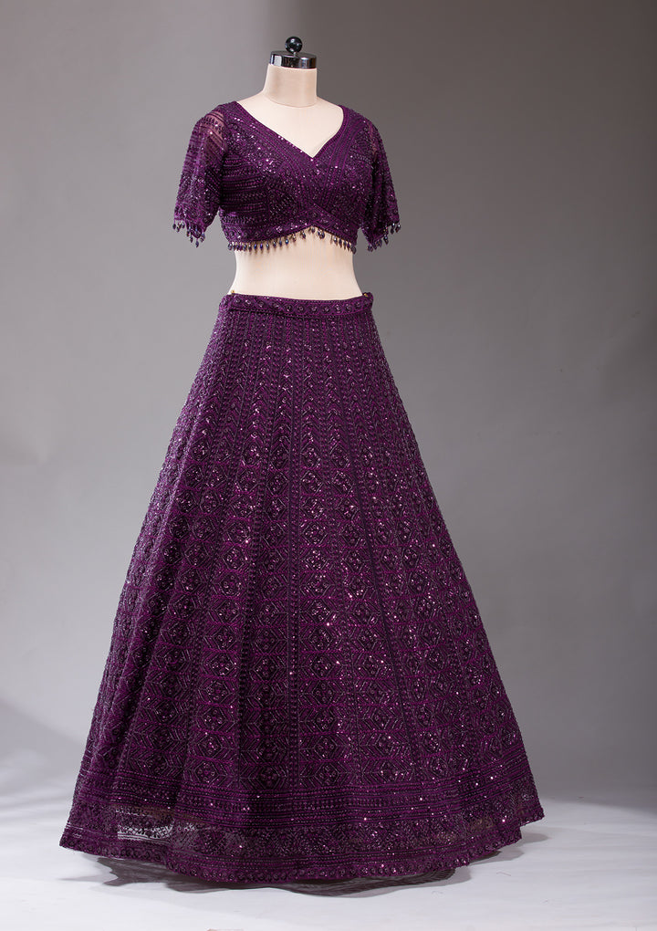 Wine Cutdana Net Readymade Lehenga