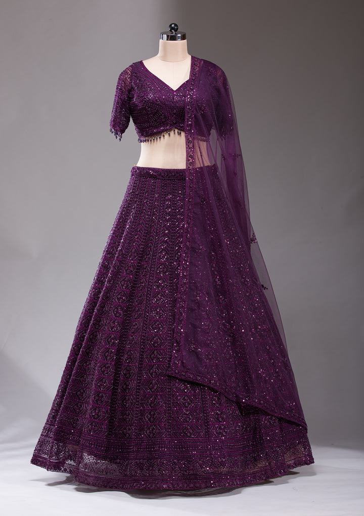 Wine Cutdana Net Readymade Lehenga