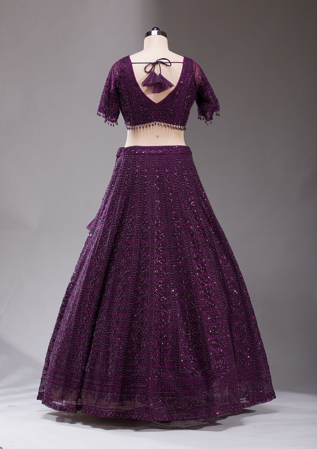 Wine Cutdana Net Readymade Lehenga