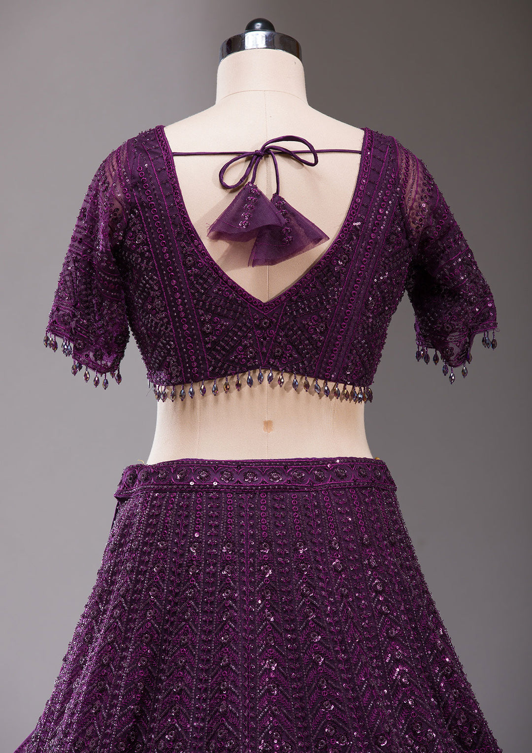 Wine Cutdana Net Readymade Lehenga