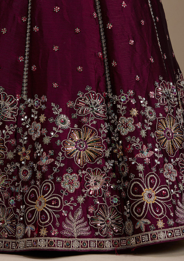 Koskii Satin Maroon Lehenga – Embellished with Zariwork