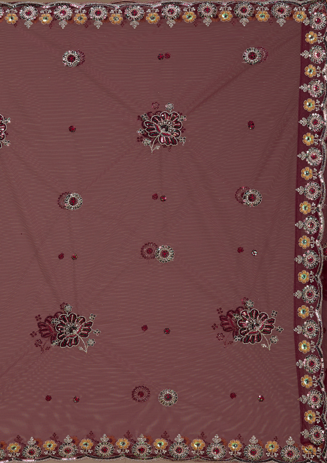 Koskii Satin Maroon Lehenga – Embellished with Zariwork