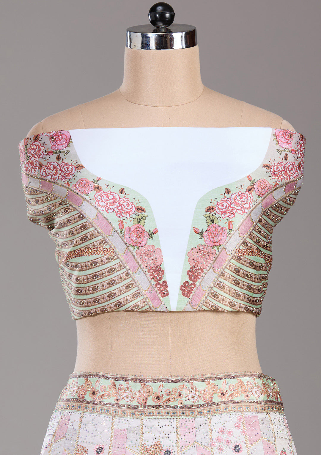 Pista Green Swarovski Raw Silk Semi-Stitched Lehenga