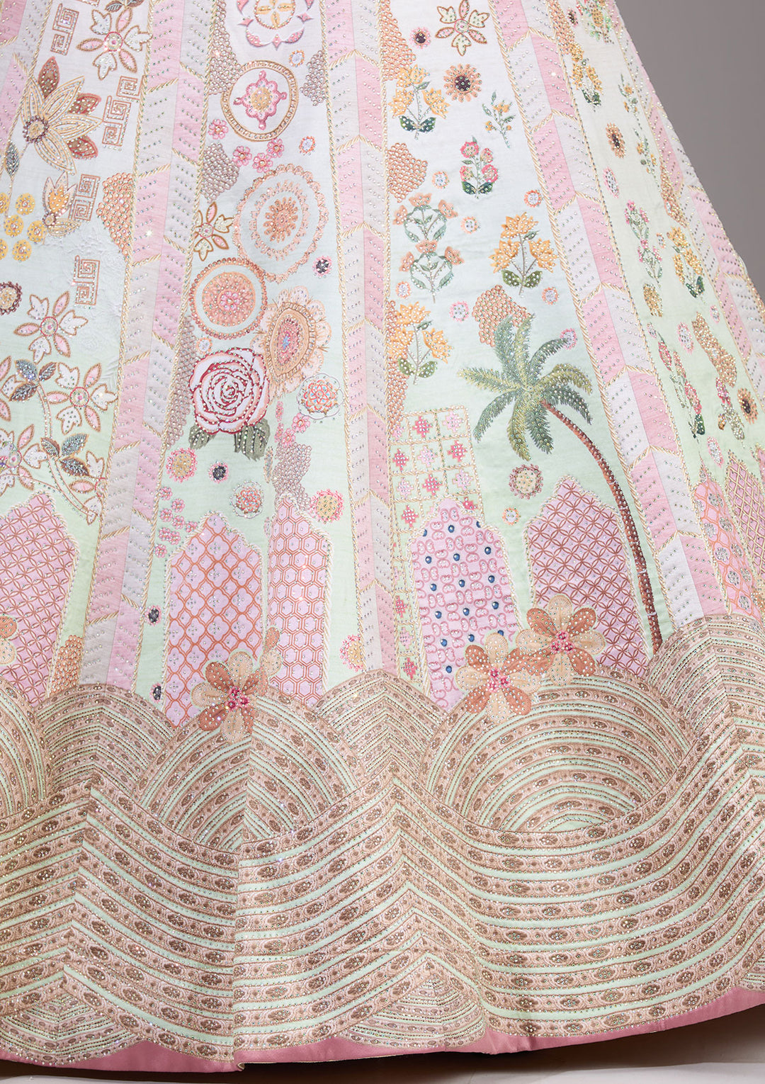 Pista Green Swarovski Raw Silk Semi-Stitched Lehenga