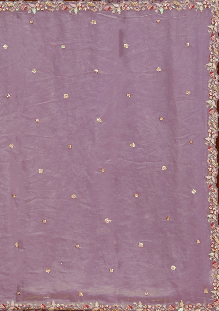 Purple Threadwork Tissue Readymade Lehenga