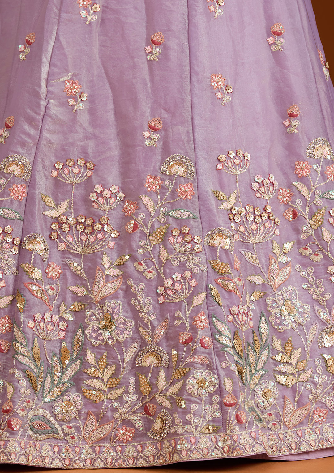 Purple Threadwork Tissue Readymade Lehenga