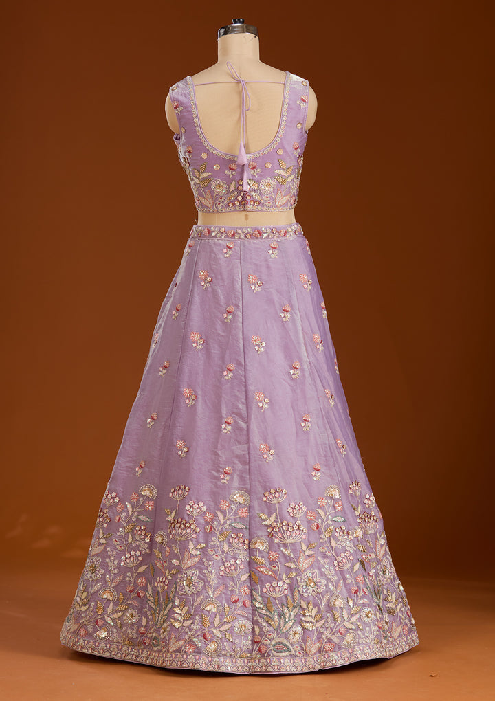 Purple Threadwork Tissue Readymade Lehenga