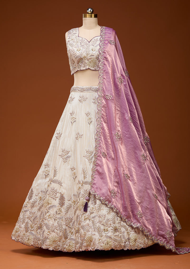 Cream Cording Semi Crepe Readymade Lehenga