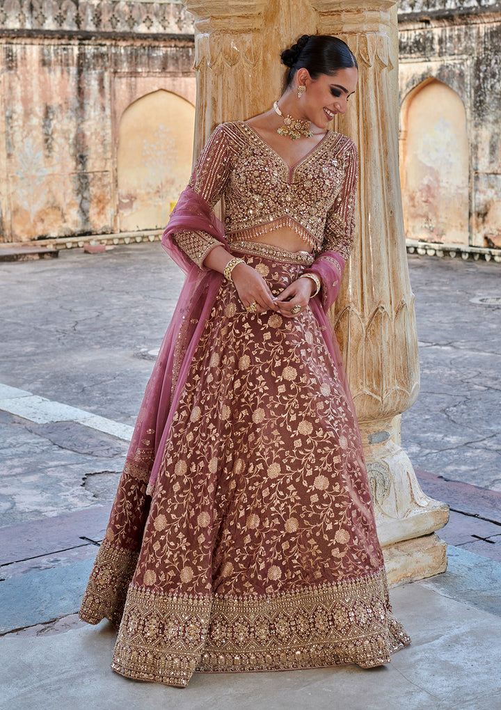 Onion Pink Zariwork (Silver) Banarasi Readymade Lehenga