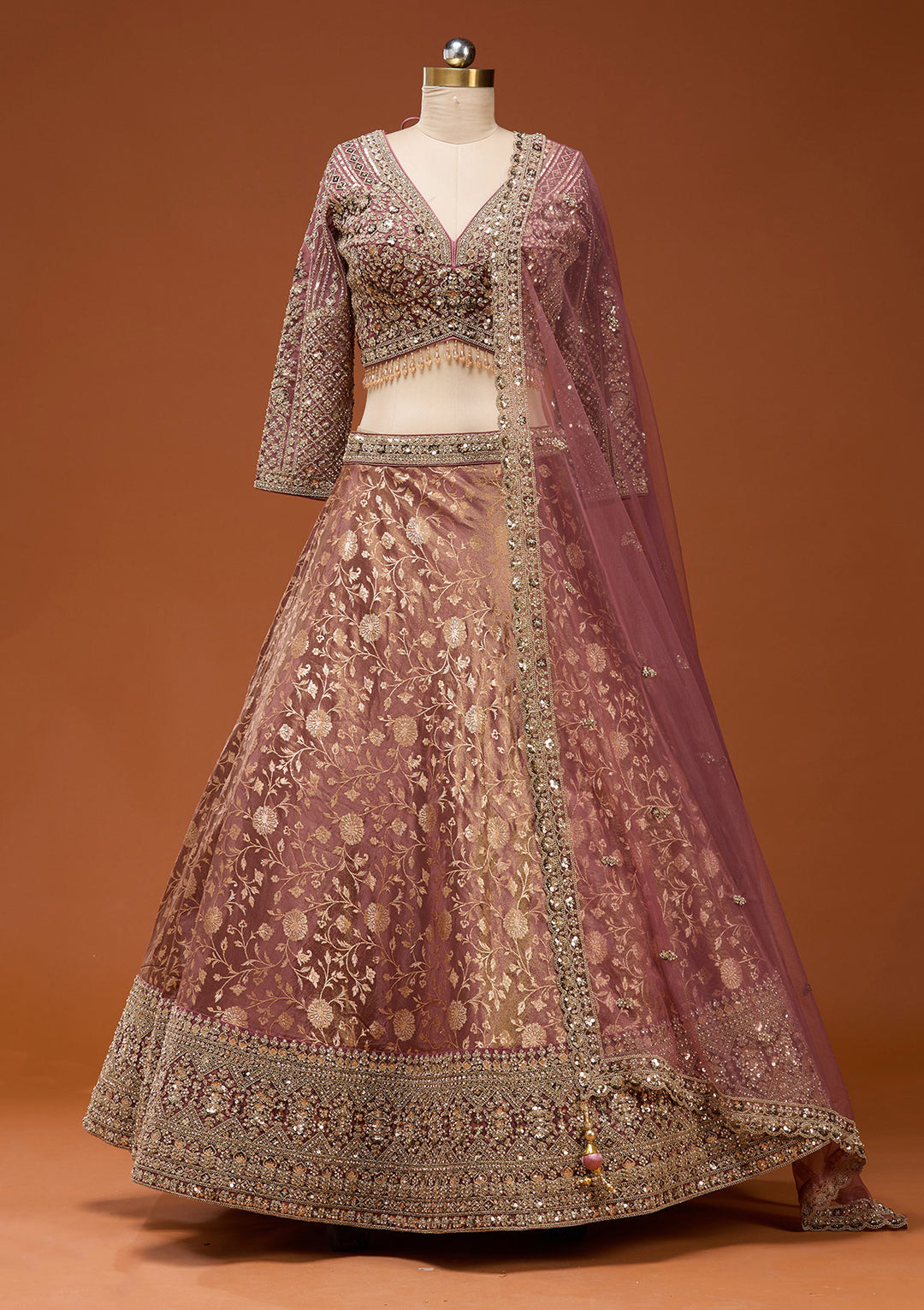 Onion Pink Zariwork (Silver) Banarasi Readymade Lehenga