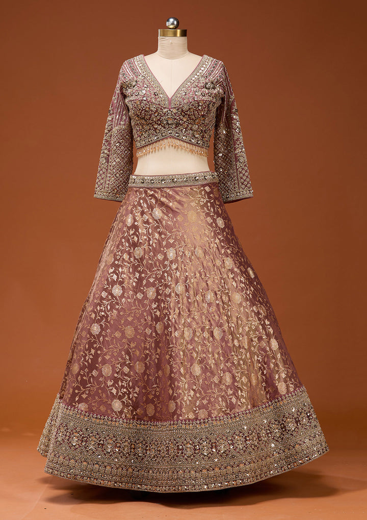 Onion Pink Zariwork (Silver) Banarasi Readymade Lehenga