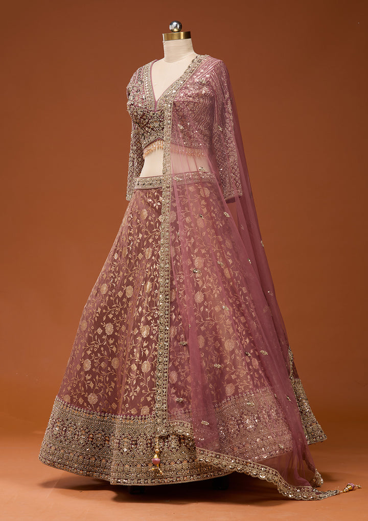 Onion Pink Zariwork (Silver) Banarasi Readymade Lehenga