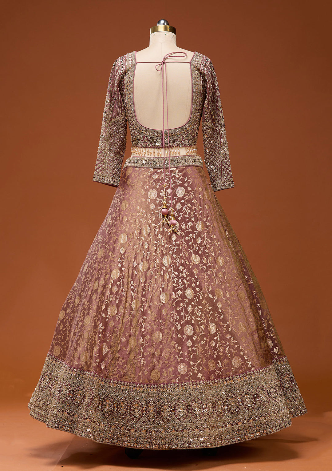 Onion Pink Zariwork (Silver) Banarasi Readymade Lehenga