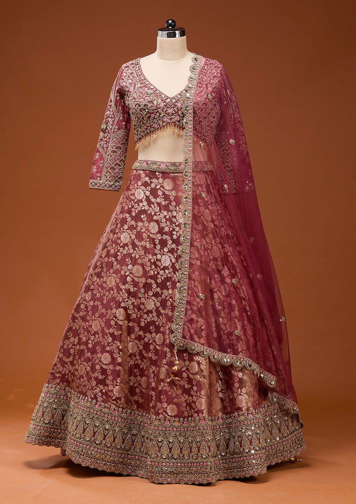Maroon Zariwork (Silver) Banarasi Readymade Lehenga