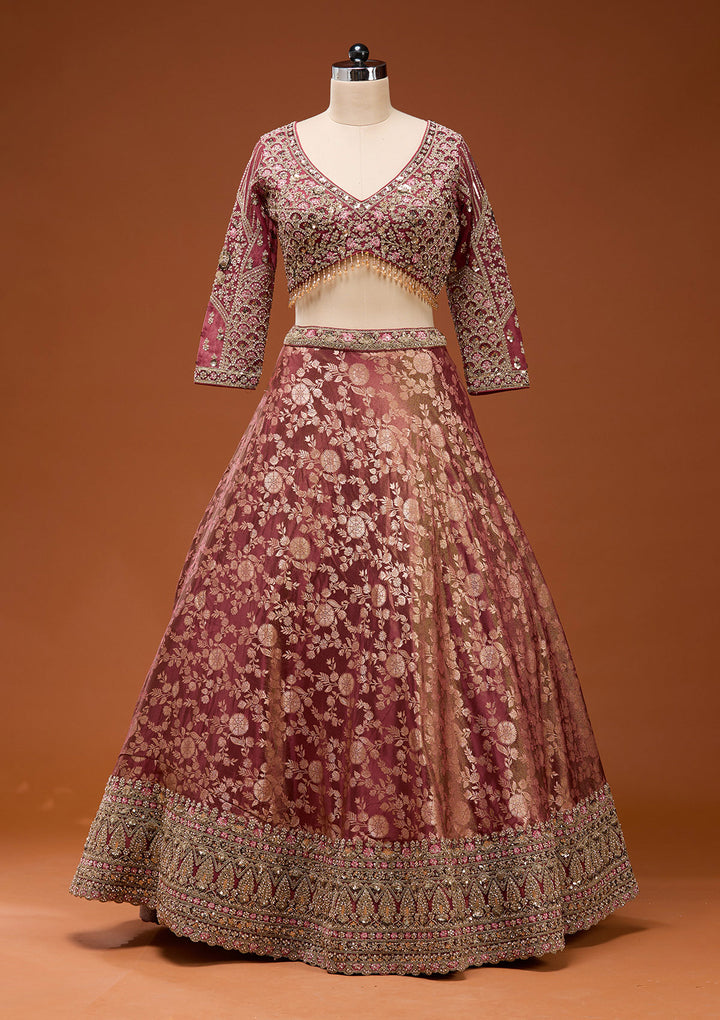 Maroon Zariwork (Silver) Banarasi Readymade Lehenga