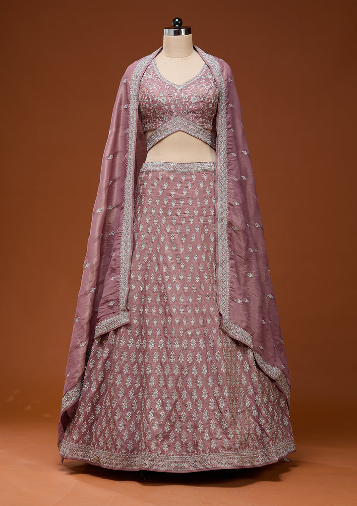 Brown Zariwork (Silver) Semi Crepe Readymade Lehenga