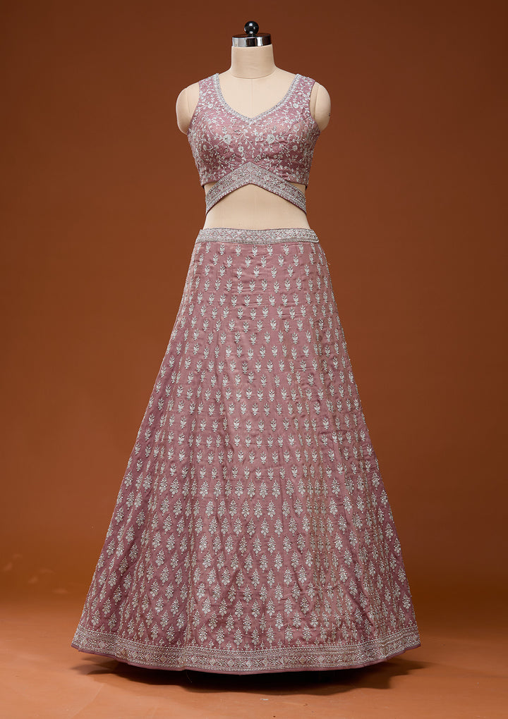 Brown Zariwork (Silver) Semi Crepe Readymade Lehenga