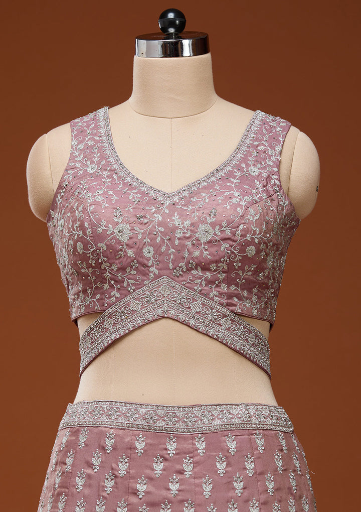 Brown Zariwork (Silver) Semi Crepe Readymade Lehenga