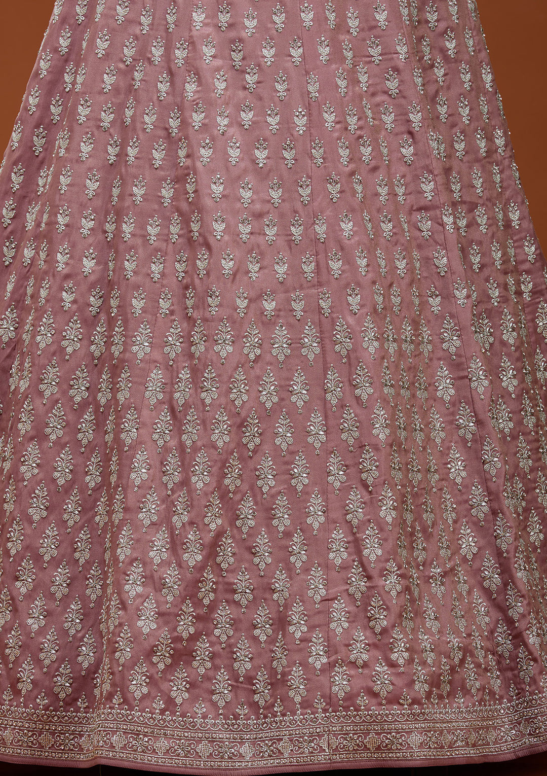 Brown Zariwork (Silver) Semi Crepe Readymade Lehenga