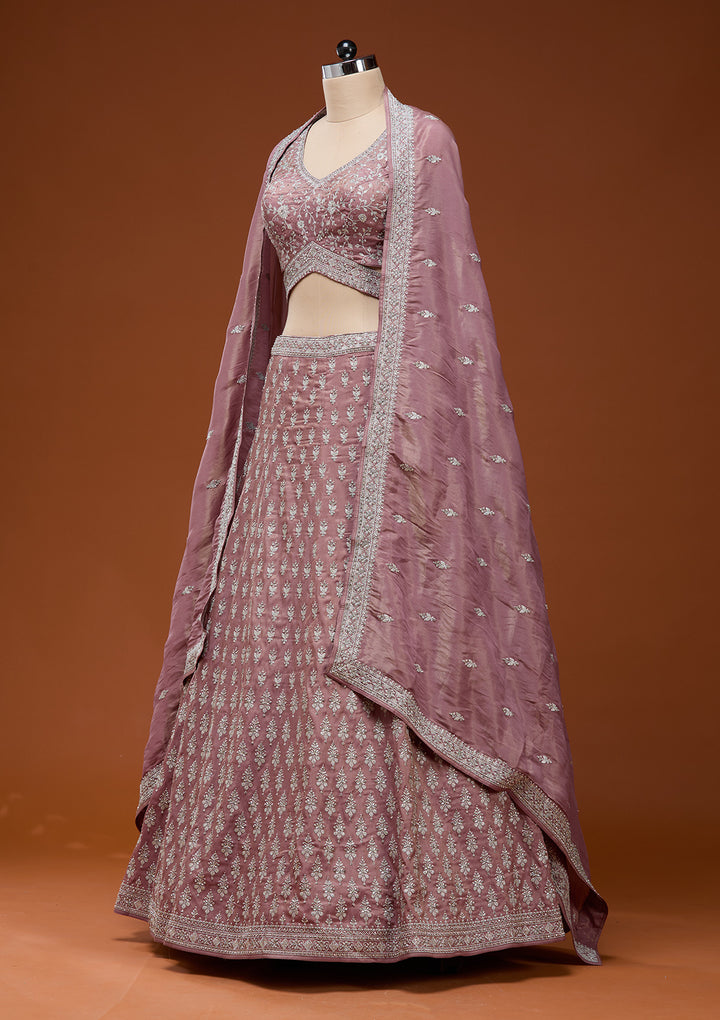 Brown Zariwork (Silver) Semi Crepe Readymade Lehenga