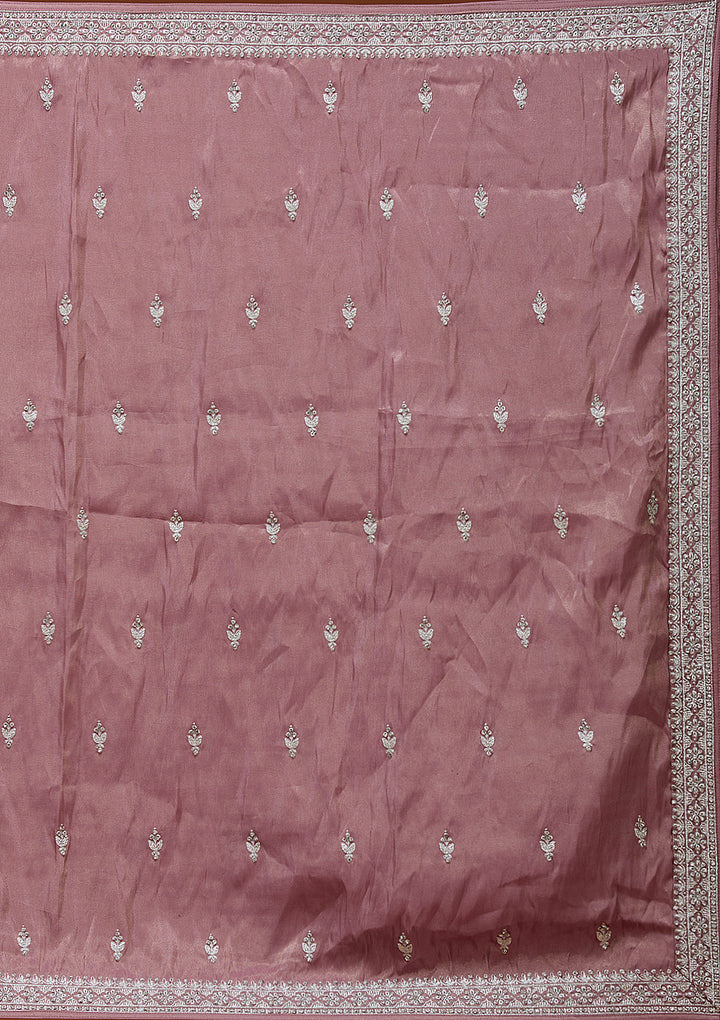 Brown Zariwork (Silver) Semi Crepe Readymade Lehenga