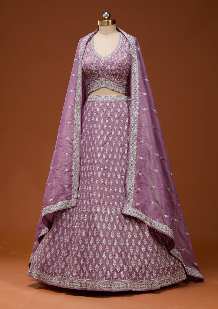 Onion Pink Zariwork (Silver) Semi Crepe Readymade Lehenga