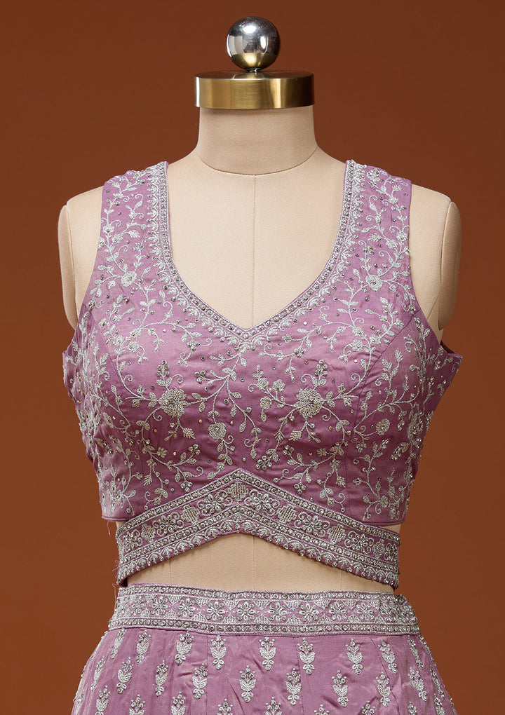 Onion Pink Zariwork (Silver) Semi Crepe Readymade Lehenga