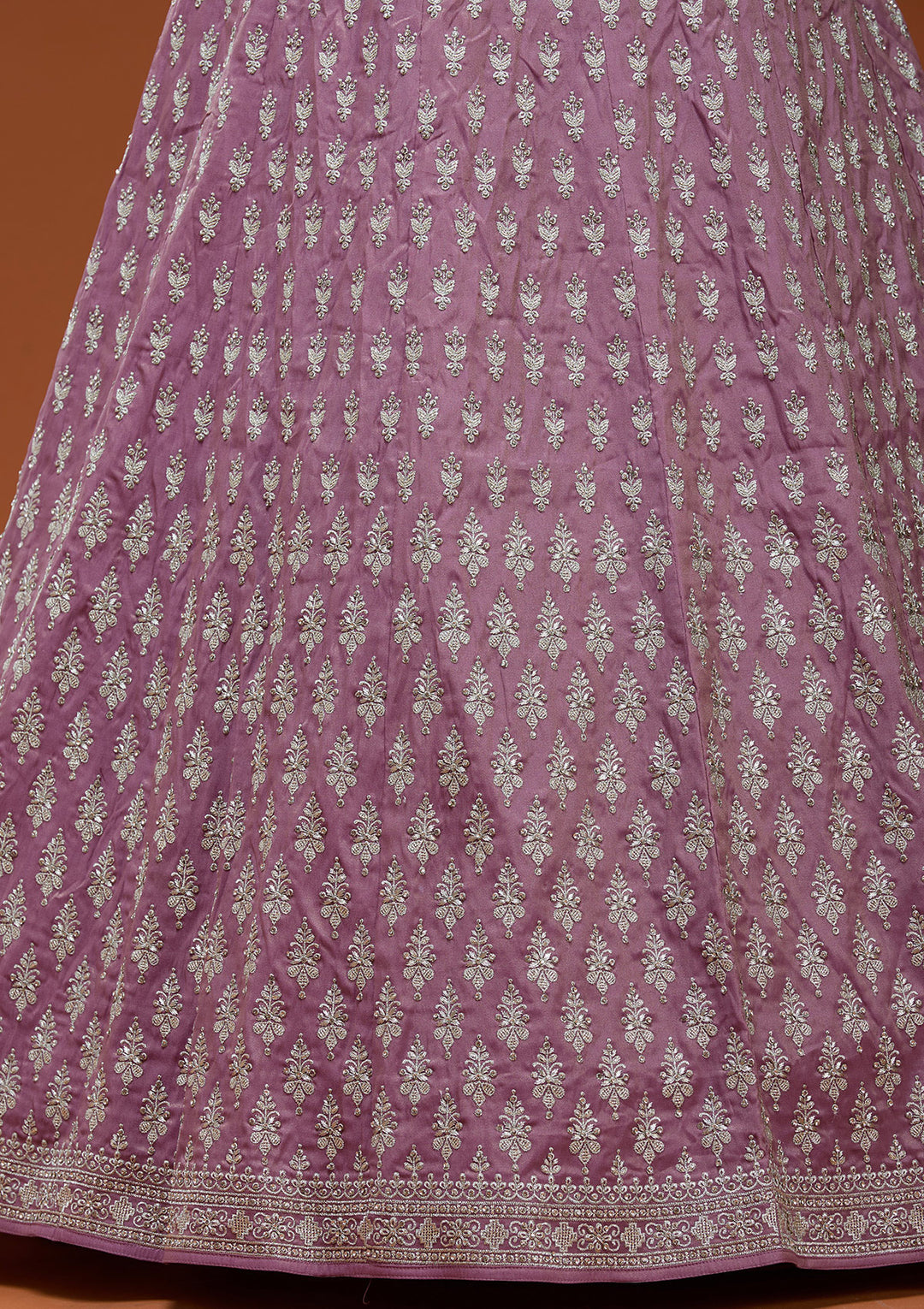 Onion Pink Zariwork (Silver) Semi Crepe Readymade Lehenga