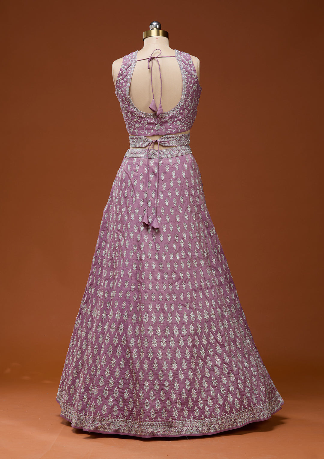 Onion Pink Zariwork (Silver) Semi Crepe Readymade Lehenga