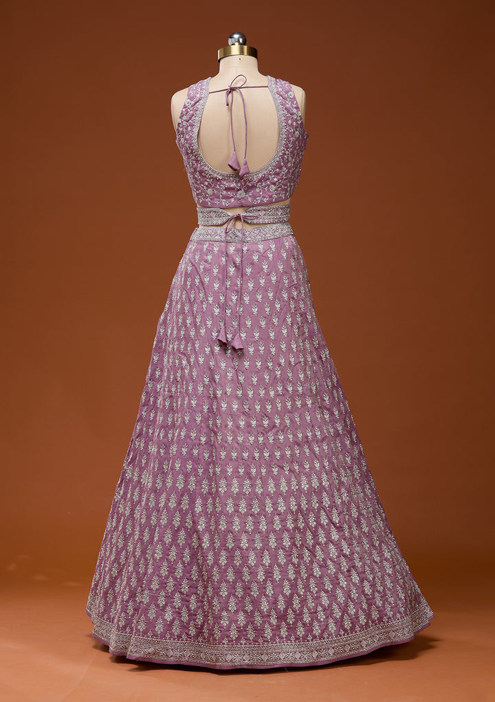 Onion Pink Zariwork (Silver) Semi Crepe Readymade Lehenga