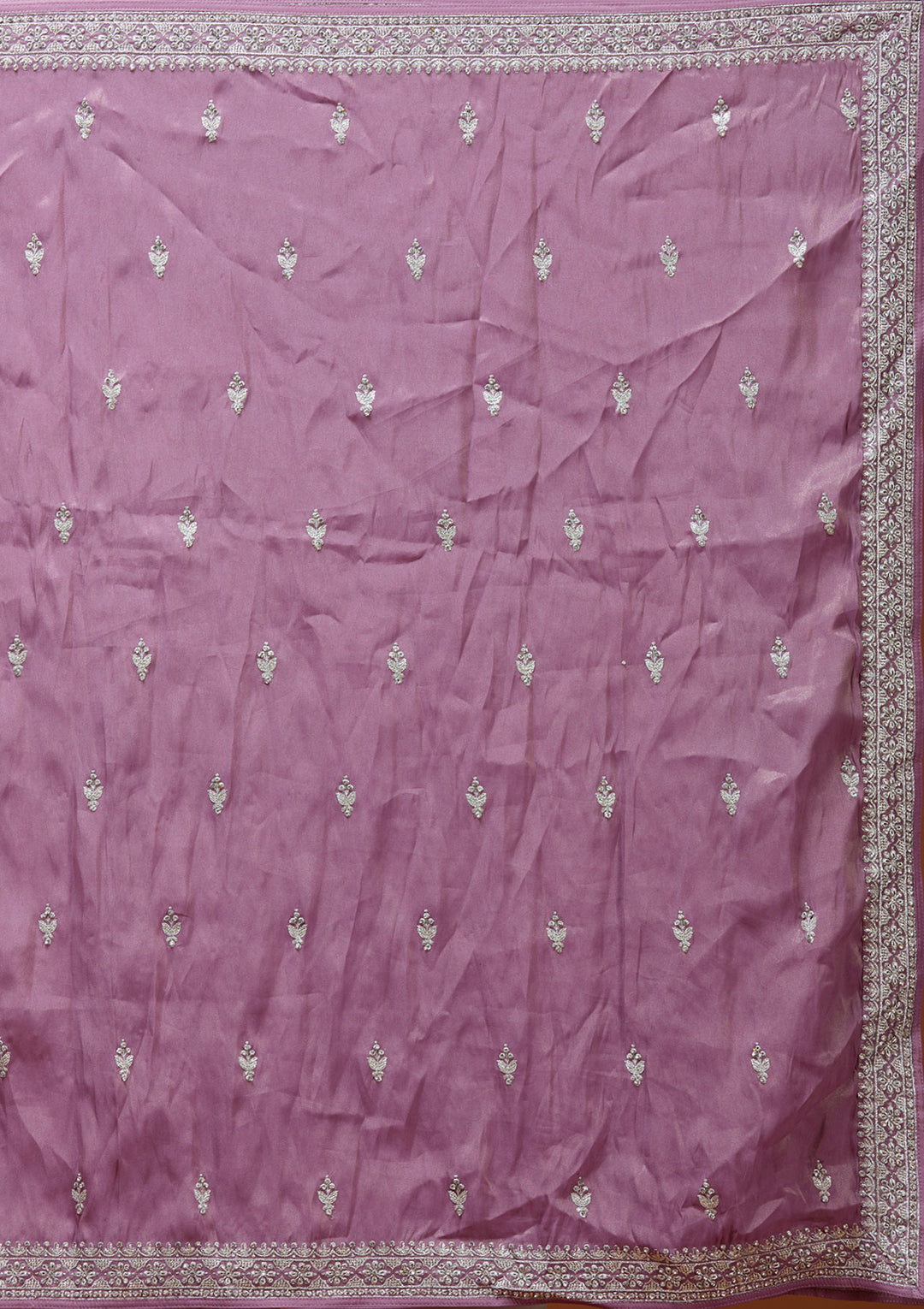 Onion Pink Zariwork (Silver) Semi Crepe Readymade Lehenga