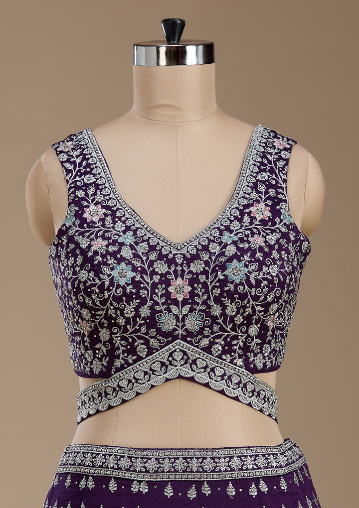 Purple Zariwork (Silver) Soft Raw Silk Readymade Lehenga