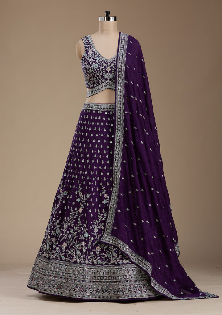 Purple Zariwork (Silver) Soft Raw Silk Readymade Lehenga